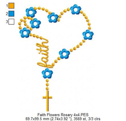 Faith Rosary with Flowers - Fill Stitch