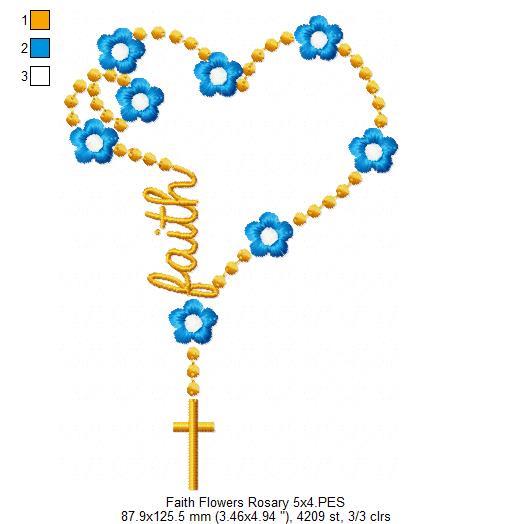 Faith Rosary with Flowers - Fill Stitch