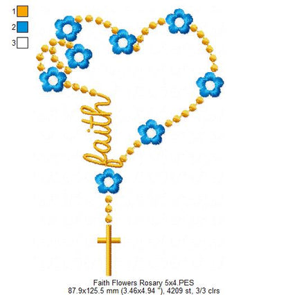 Faith Rosary with Flowers - Fill Stitch