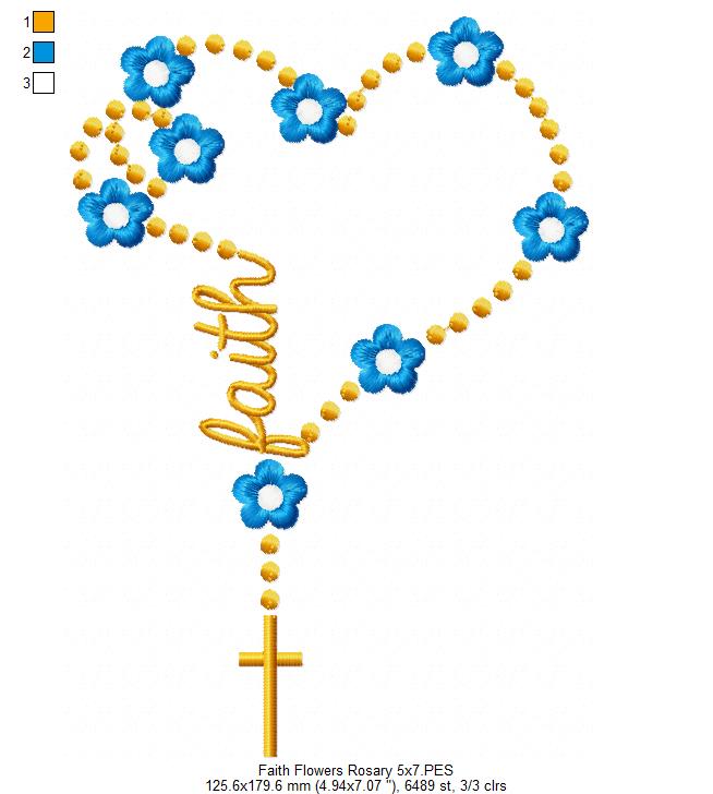 Faith Rosary with Flowers - Fill Stitch
