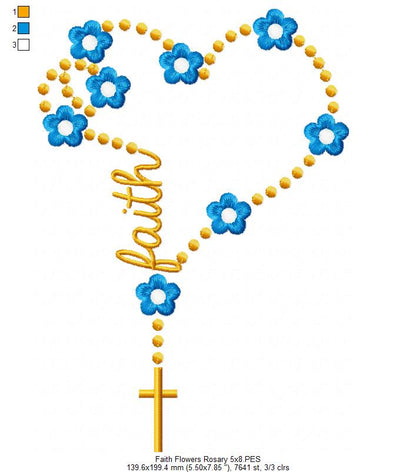 Faith Rosary with Flowers - Fill Stitch