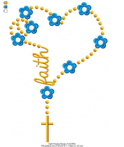 Faith Rosary with Flowers - Fill Stitch