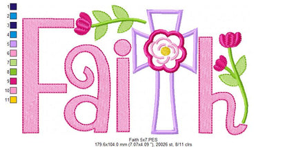 Faith Cross Floral - Appliqué – Machine Embroidery Design