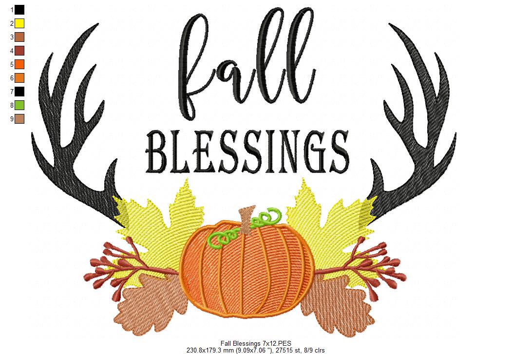 Fall Blessings - Sketch Stitch - Machine Embroidery Design