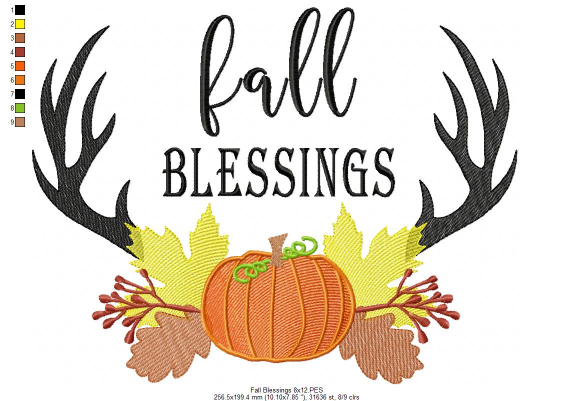Fall Blessings - Sketch Stitch - Machine Embroidery Design