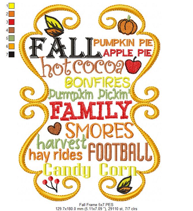 Fall Frame Elements - Fill Stitch - Machine Embroidery Design