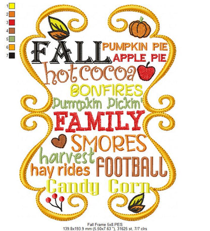 Fall Frame Elements - Fill Stitch - Machine Embroidery Design