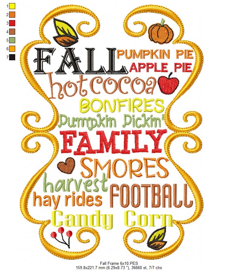 Fall Frame Elements - Fill Stitch - Machine Embroidery Design