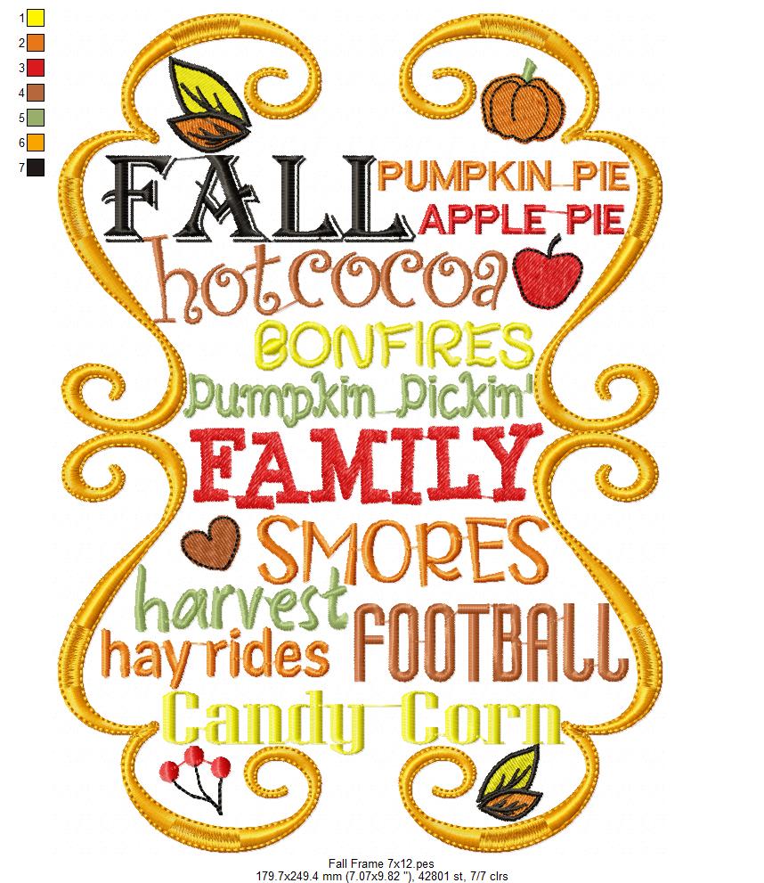 Fall Frame Elements - Fill Stitch - Machine Embroidery Design