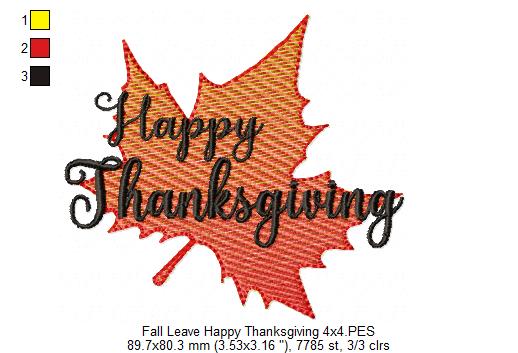 Happy Thanksgiving Fall Leave - Fill Stitch