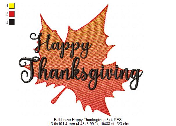 Happy Thanksgiving Fall Leave - Fill Stitch