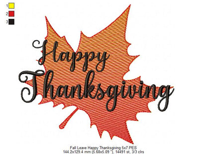 Happy Thanksgiving Fall Leave - Fill Stitch
