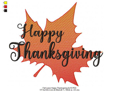 Happy Thanksgiving Fall Leave - Fill Stitch