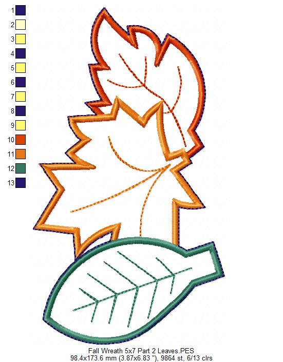 Fall Leaves and Pumpking Welcome Wreath - ITH Project - Machine Embroidery Design