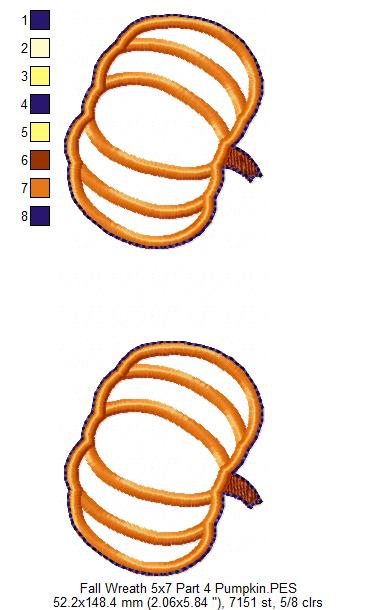 Fall Leaves and Pumpking Welcome Wreath - ITH Project - Machine Embroidery Design