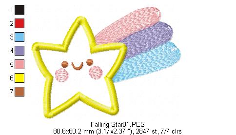 Falling Star - Applique - Machine Embroidery Design