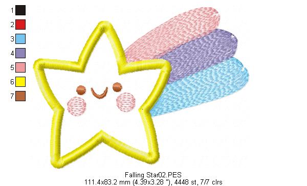 Falling Star - Applique - Machine Embroidery Design