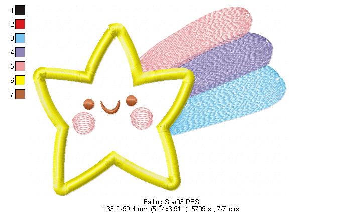 Falling Star - Applique - Machine Embroidery Design