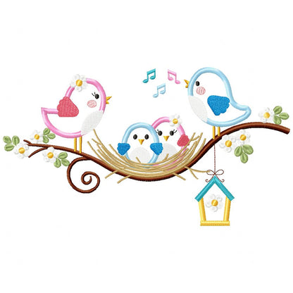 Family of Birds on the Branch - Applique