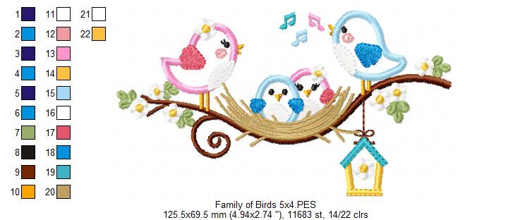 Family of Birds on the Branch - Applique