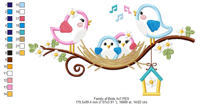 Family of Birds on the Branch - Applique
