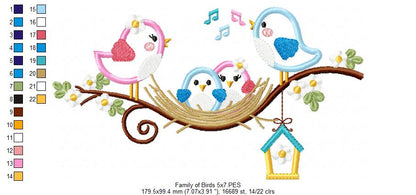 Family of Birds on the Branch - Applique