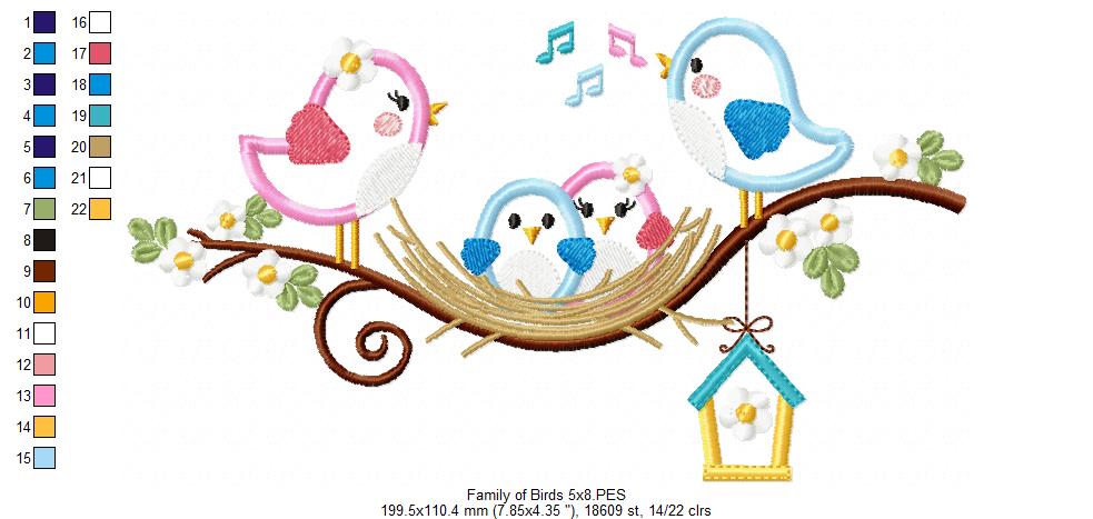 Family of Birds on the Branch - Applique