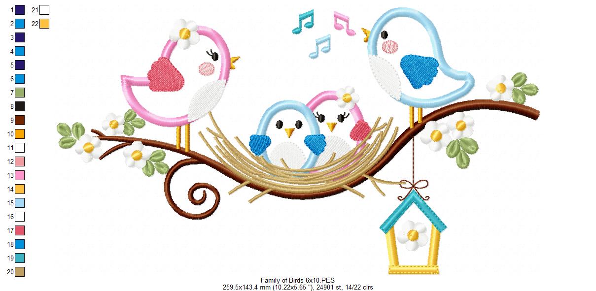 Family of Birds on the Branch - Applique