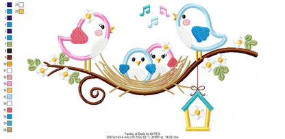 Family of Birds on the Branch - Applique