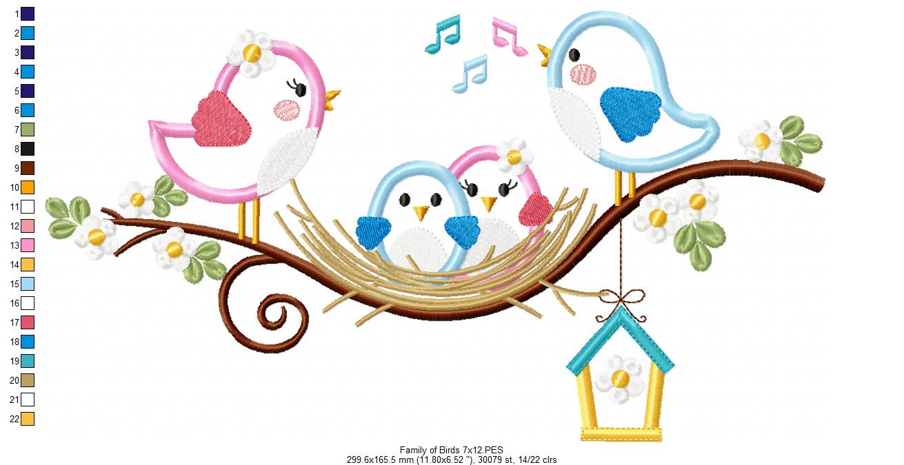 Family of Birds on the Branch - Applique