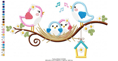Family of Birds on the Branch - Applique