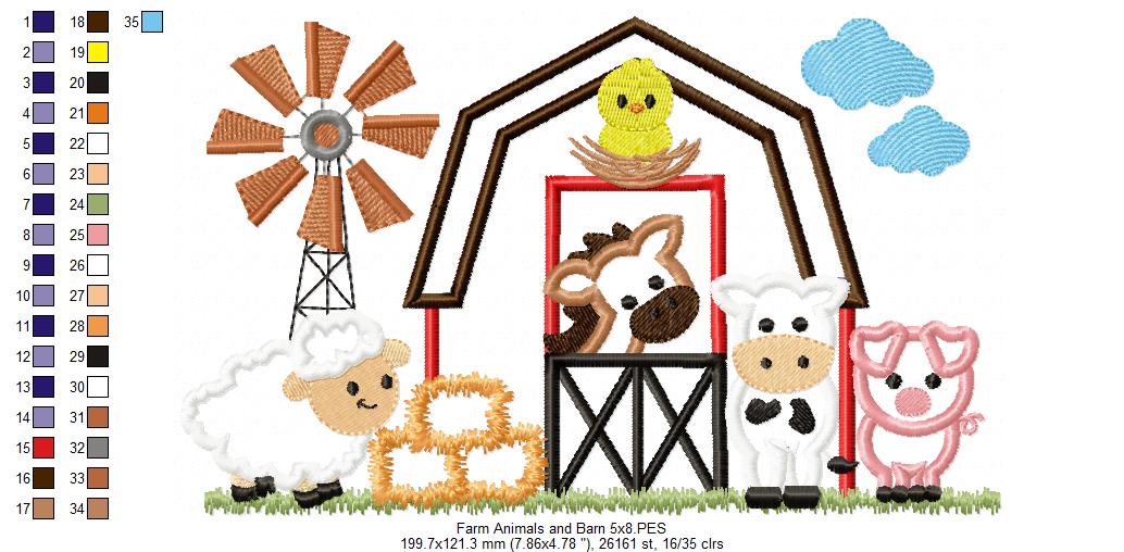 Farm Animals, Barn and Windmill - Applique