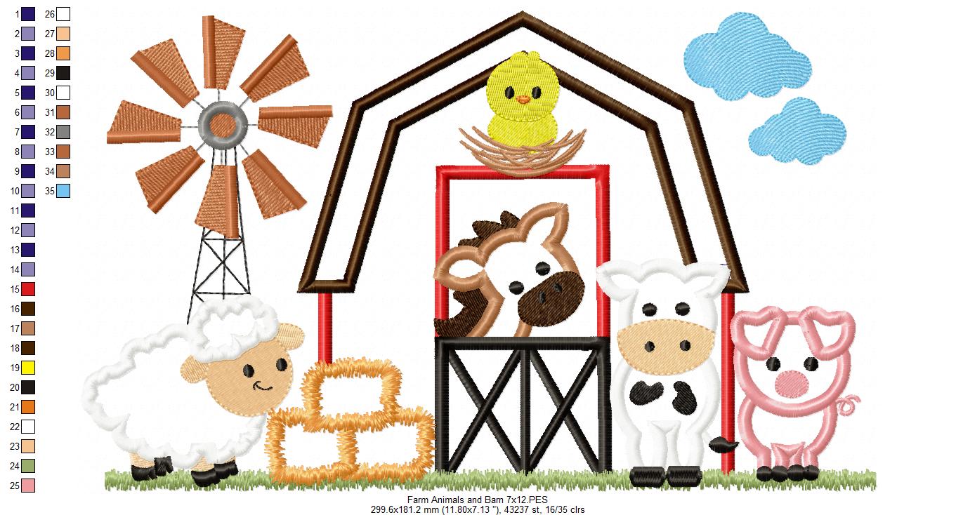 Farm Animals, Barn and Windmill - Applique