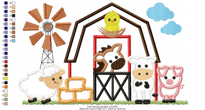 Farm Animals, Barn and Windmill - Applique