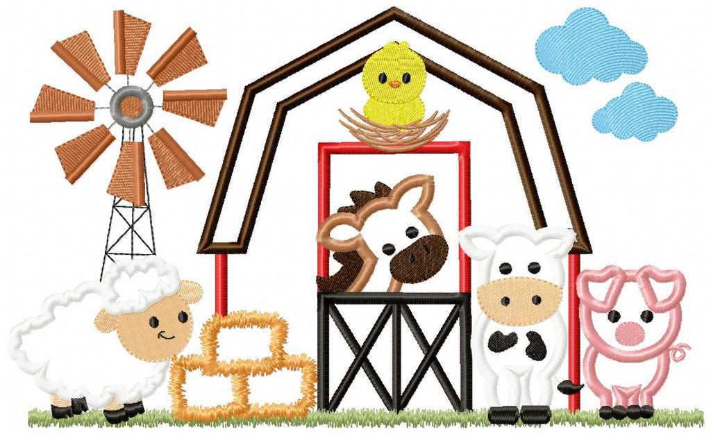 Farm Animals, Barn and Windmill - Applique