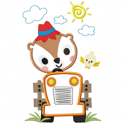 Farm Squirrel Tractor - Appliqué - Machine Embroidery Design