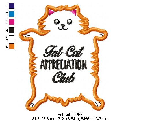 Fat Cat Appreciation Club - Applique - Machine Embroidery Design