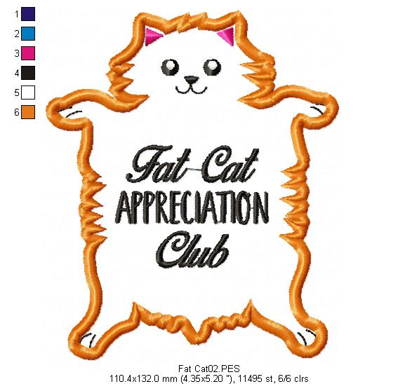 Fat Cat Appreciation Club - Applique - Machine Embroidery Design