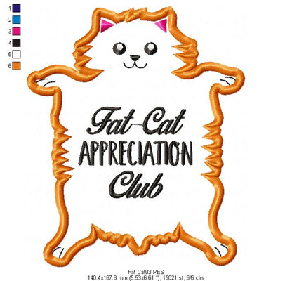 Fat Cat Appreciation Club - Applique - Machine Embroidery Design