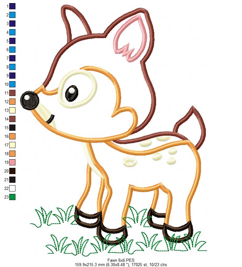 Sweet Baby Fawn - Appliqué - Machine Embroidery Design