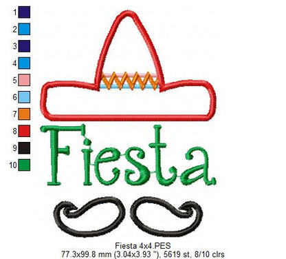 Fiesta Mexico Sombrero Mustache - Applique