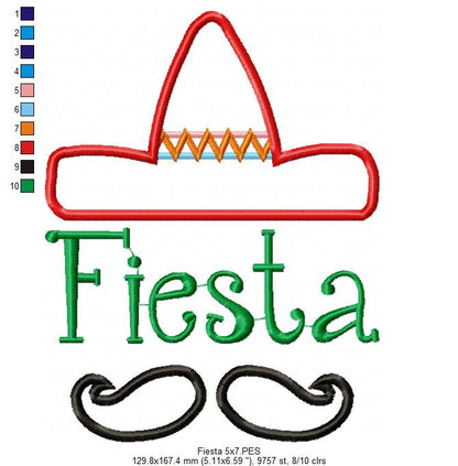 Fiesta Mexico Sombrero Mustache - Applique