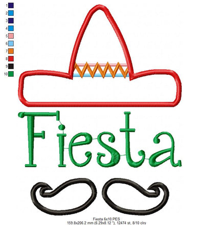Fiesta Mexico Sombrero Mustache - Applique