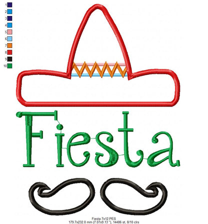 Fiesta Mexico Sombrero Mustache - Applique