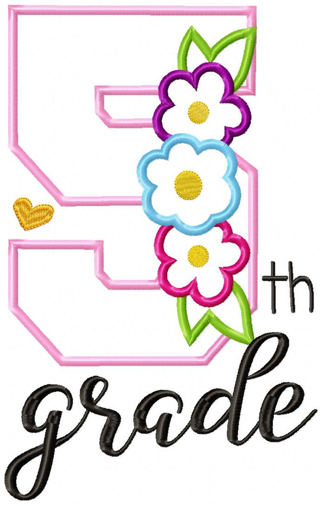 1st to 6th Grade Flowers Back to School Bundle - Applique - Machine Embroidery Design