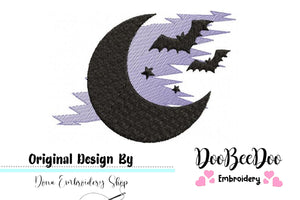 Moon Bats - Halloween - Applique Machine Embroidery Design