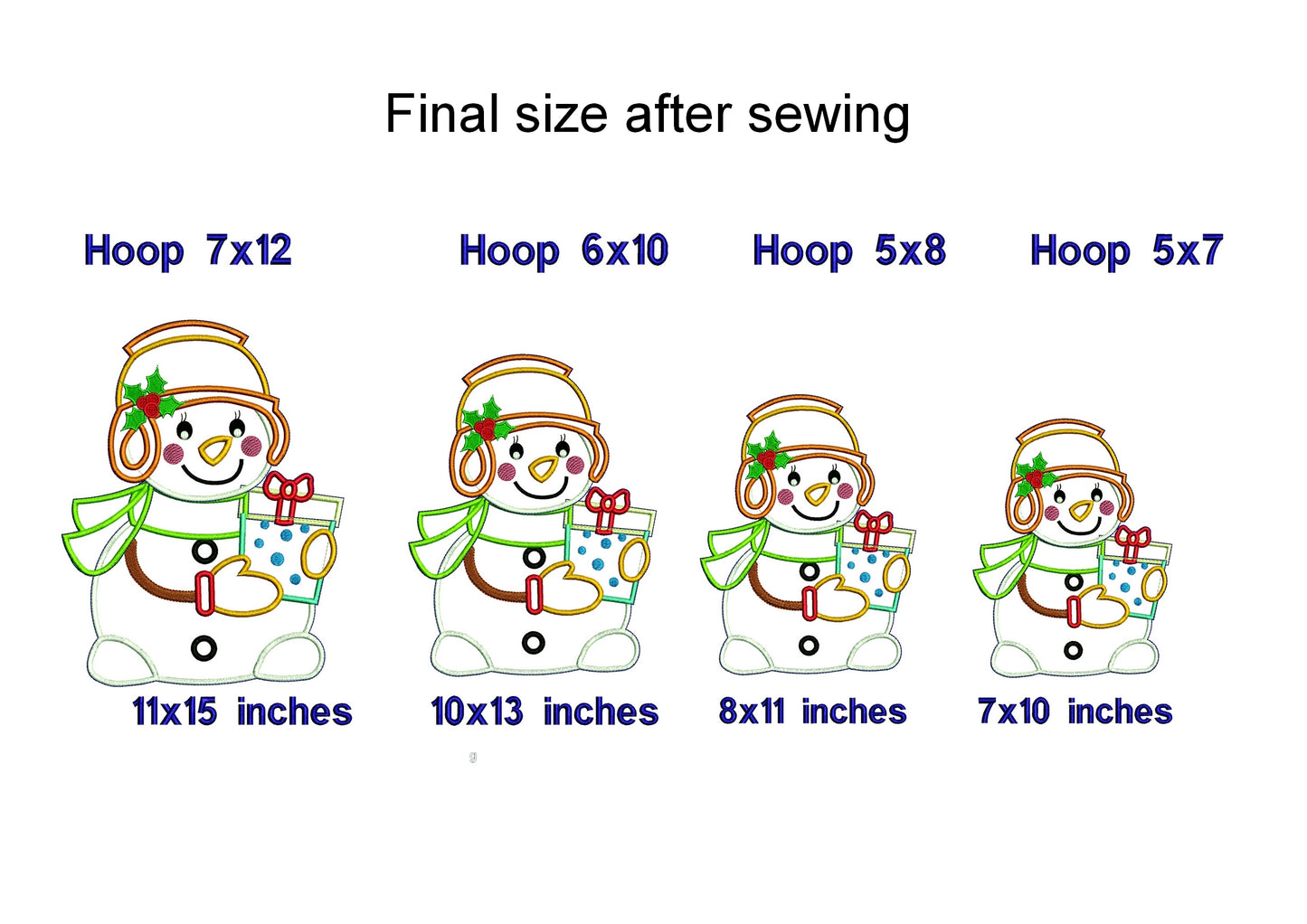Set of 3 Snowman Ornaments - ITH Project - Machine Embroidery Design
