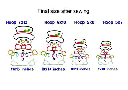 Set of 3 Snowman Ornaments - ITH Project - Machine Embroidery Design