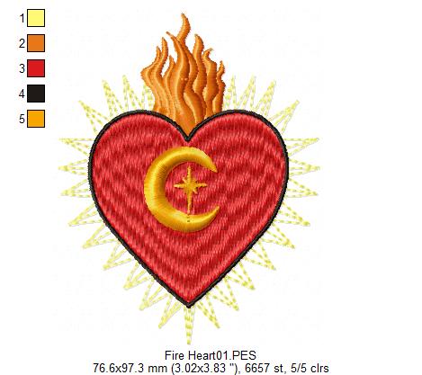 Fire Heart - Satin Stitch