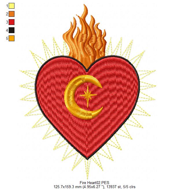 Fire Heart - Satin Stitch